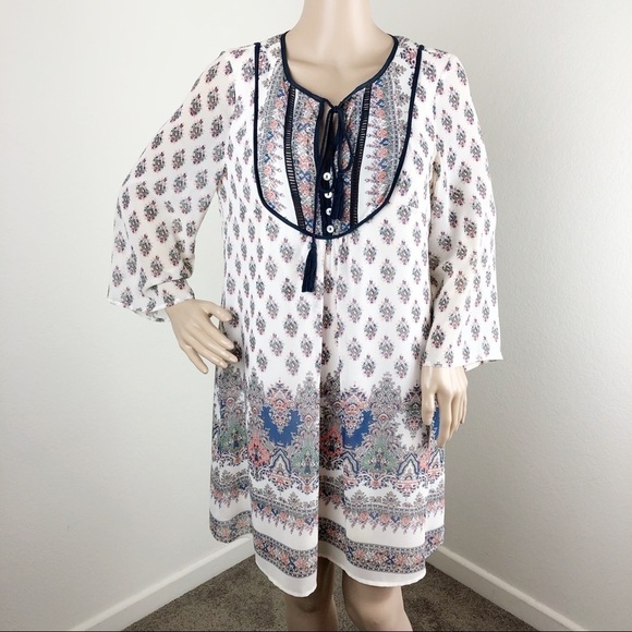 Daniel Rainn boho printed long sleeve tassel dress - Picture 2 of 8